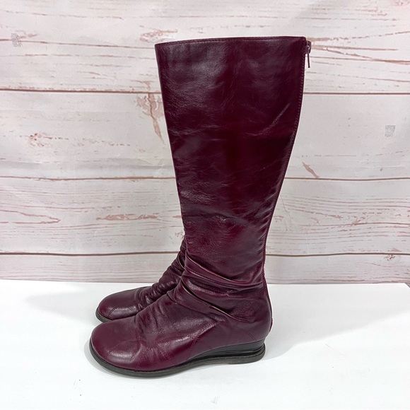Miz Mooz Burgundy Red Leather Slouchy Bonnie Tall Wedge Boots - Picture 5 of 12